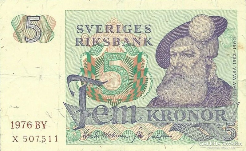 5 korona kronor 1976 Svédország 1.
