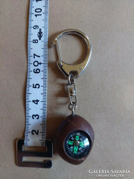 Wooden key chain with compass, new (even with free shipping)