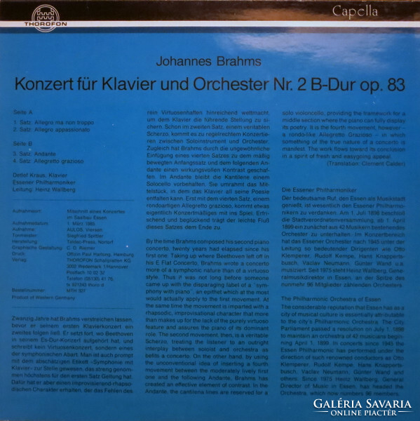 Brahms, Detlef Kraus, Essener Philharmoniker, Heinz Wallberg - Klavierkonzert N°2 (B-Dur Op.83) (LP)