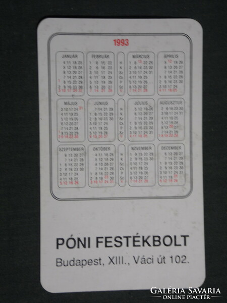 Kártyanaptár, Póni festékbolt, Budapest, grafikai rajzos, 1993,   (3)