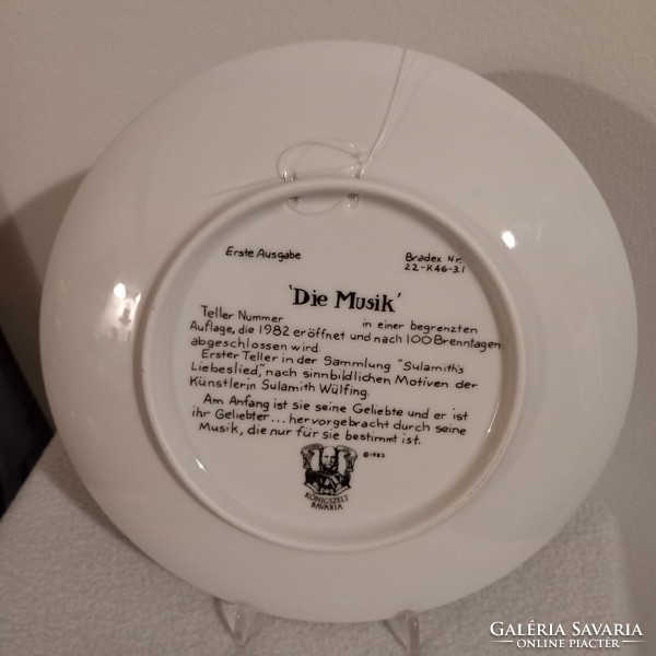 " A zene " ,Bavaria  ( Königszelt ), német porcelán falidísz, fali tányér,