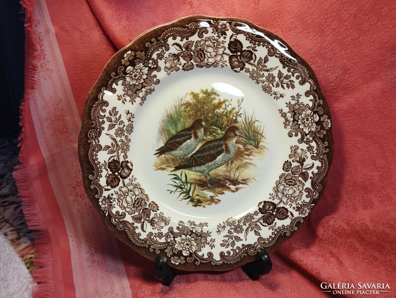 Royal worcester, palissy, beautiful English porcelain large flat serving bowl, a pair of forest bacon in the middle