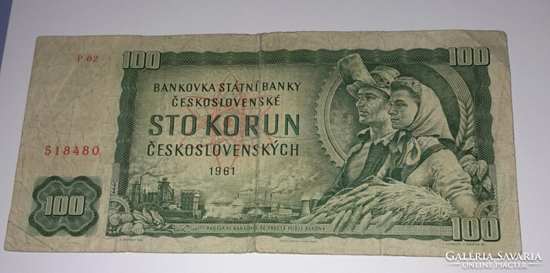 Csehszlovák 100 korona (bankjegy-1961)
