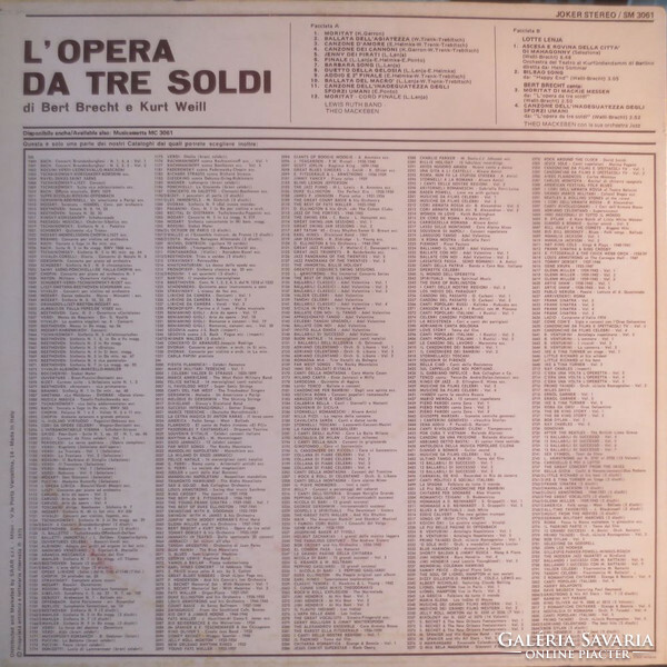 Brecht /weill - l'opera da 3 soldi / l'opera da three soldi (die dreigroschenoper) (lp, album, re)