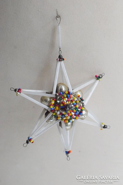 Régi Gablonz üveg karácsonyfadísz csillag 8,5 x 4,5 cm