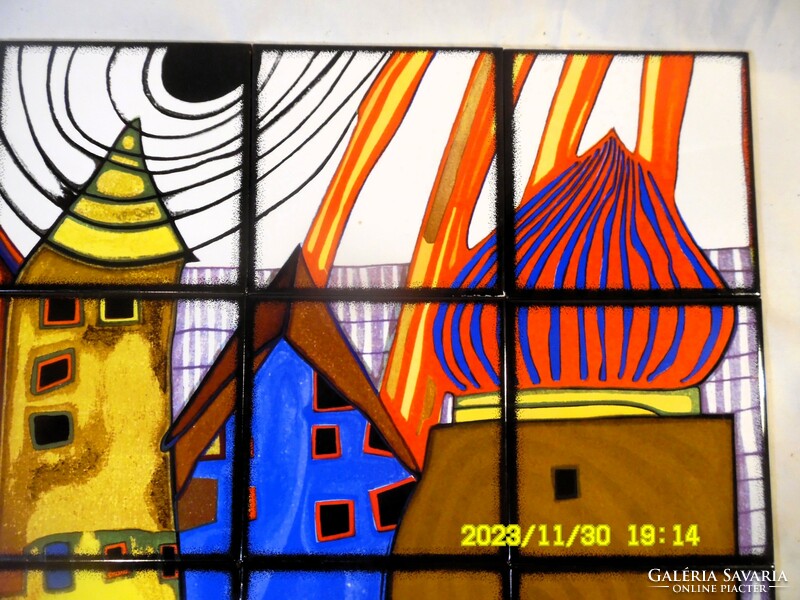 Hundertwasser 45 x 60 cm, numbered tile image, 12 pieces