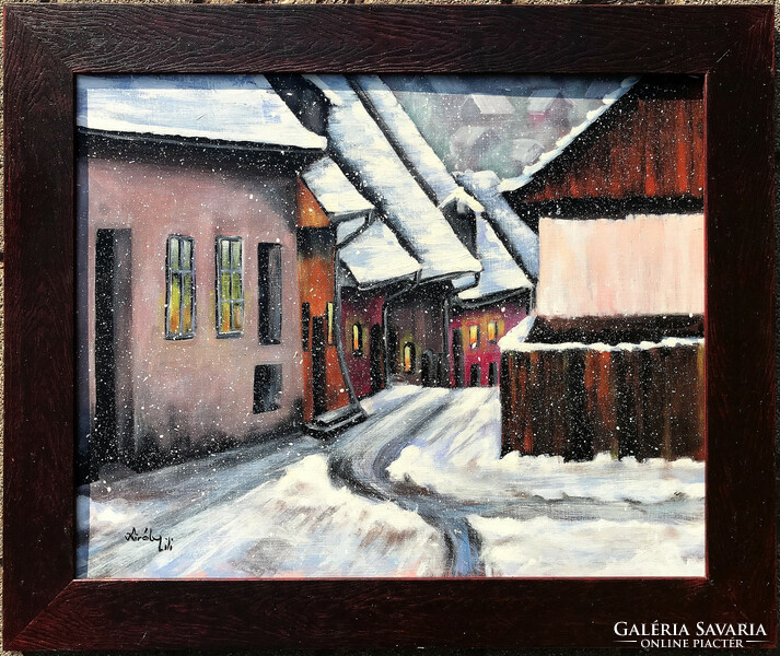 Fluttering snowflakes - acrylic painting - 40 x 50 cm (Transylvania)