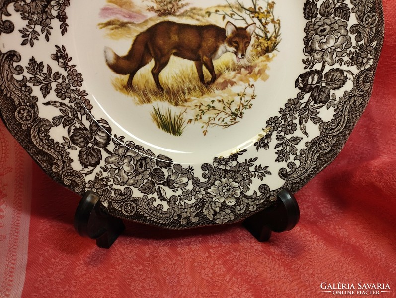 Royal worcester, palissy, beautiful English porcelain cake plate, center fox