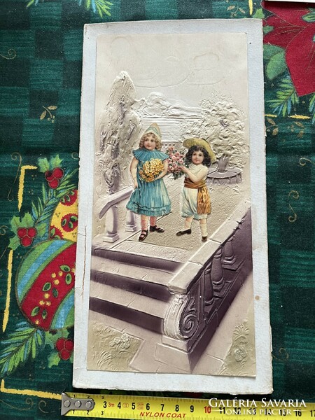 Antique paper embossed lithograph picture Christmas tree decoration, decoration with little girls