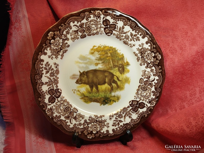 Royal worcester, palissy, beautiful English porcelain large flat serving bowl, boar in the middle