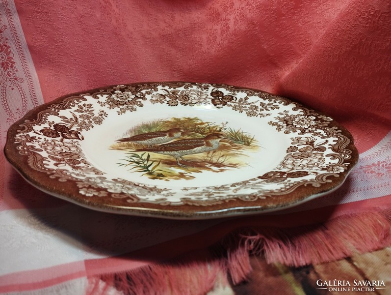 Royal worcester, palissy, beautiful English porcelain large flat serving bowl, a pair of forest bacon in the middle