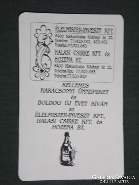 Kártyanaptár, ünnepi, Élelmiszer Halasi csirke húsbolt, Kiskunhalas, 1994,   (3)