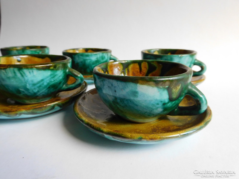 Béla Mihály rare ceramic artisan coffee set for 6 people