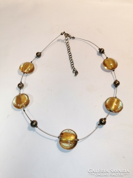 Gold colored glass necklace (1076)