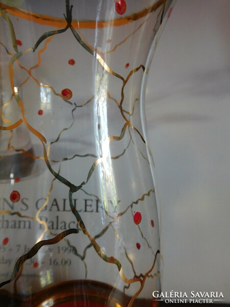 Old parade hand-painted glass vase with red dots 28.5 Cm