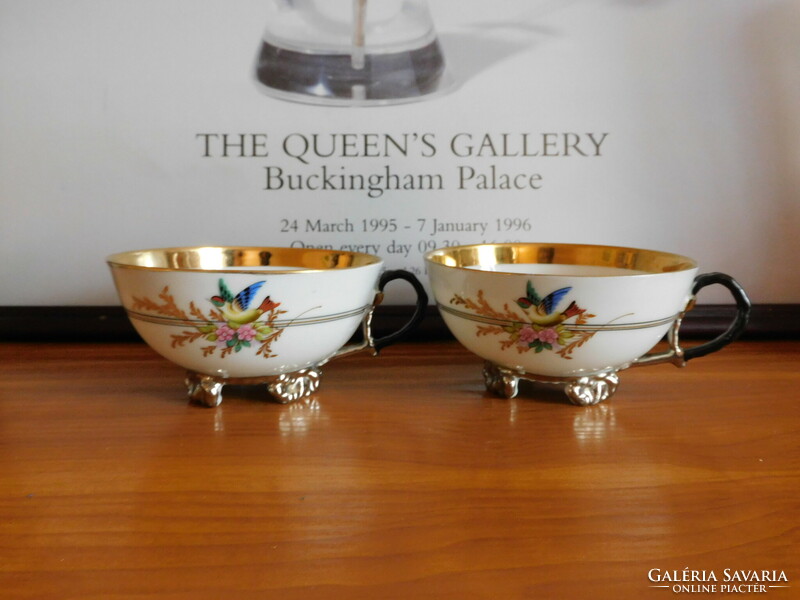 Antique teacups with bird decor - xix. Century - 2 pieces