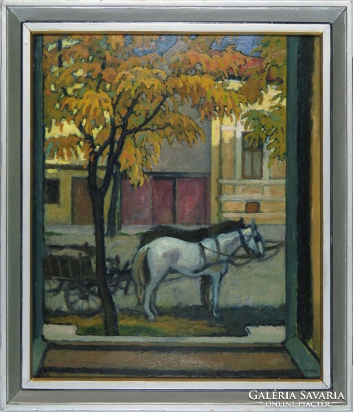 Hungarian painter marked Oláh: street view from a window