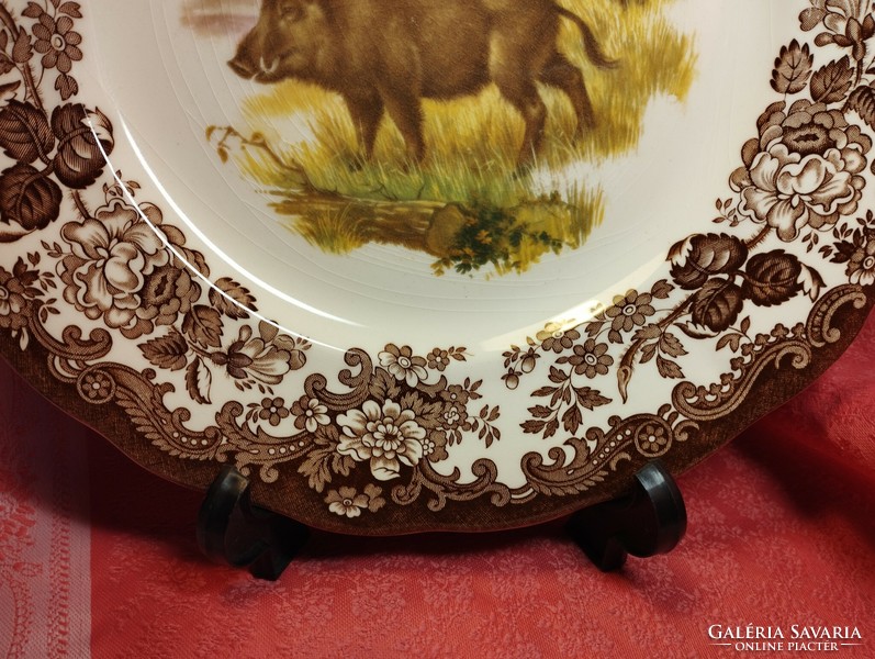 Royal worcester, palissy, beautiful English porcelain large flat serving bowl, boar in the middle