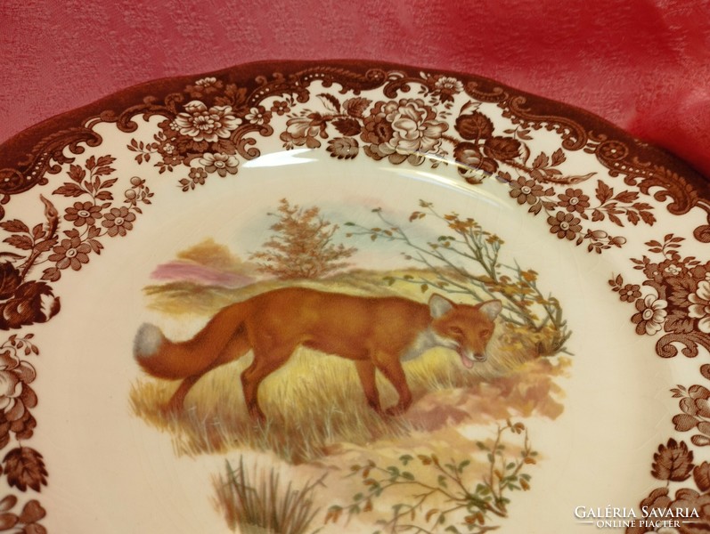 Royal worcester, palissy, beautiful English porcelain large flat serving bowl, forest fox in the middle