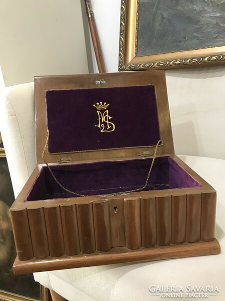 Antique wooden secret box, jewelry chest