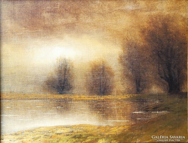 Jenő Kuszka Szepesi (1885-1948) foggy landscape c. Your painting with an original guarantee!