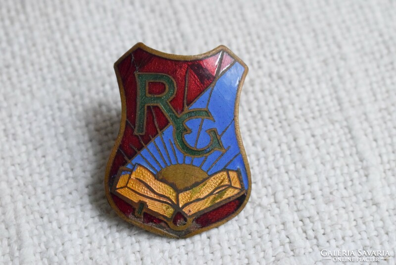 Fire enamel badge, antique, r.G. Red blue, open book, rising sun 4.2 x 3.2 cm