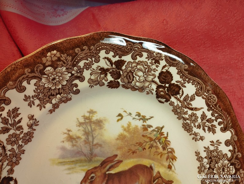 Royal worcester, palissy, beautiful English porcelain large flat serving bowl, hare in the middle