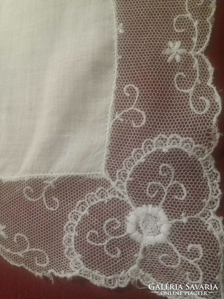 Old, lace-edged batiste decorative handkerchief