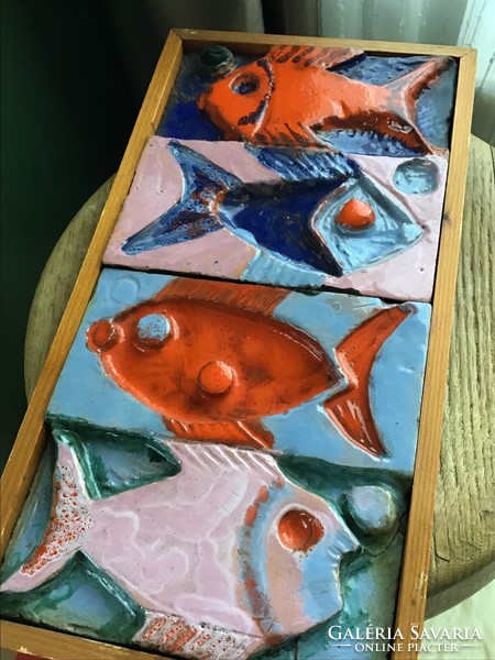 Old special fish wall ceramic picture with a little damage