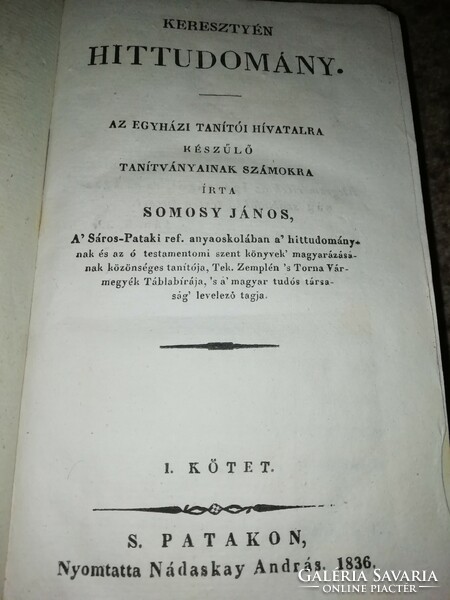 Somosy János Keresztény Hittudomány 1836 I. Ritka szép állapotban