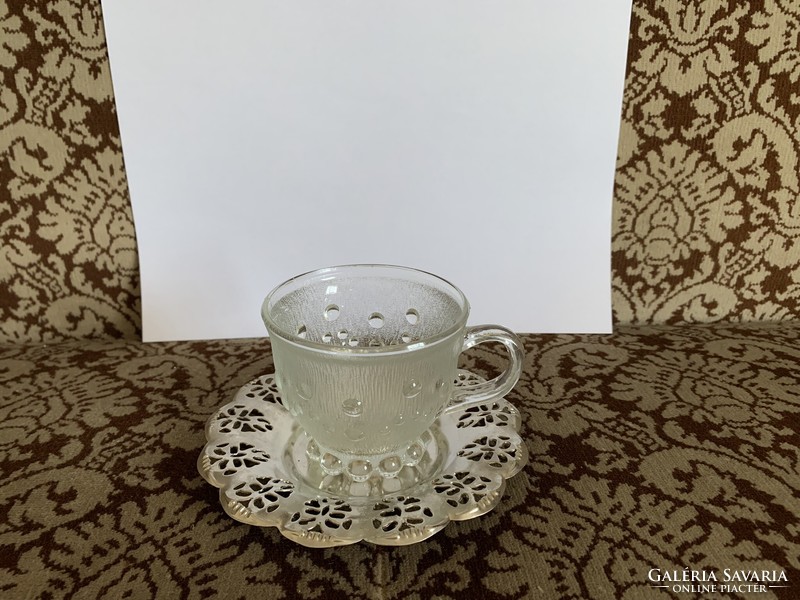 Retro silver-colored coaster with openwork edge, small cake plate set (6 pcs.)