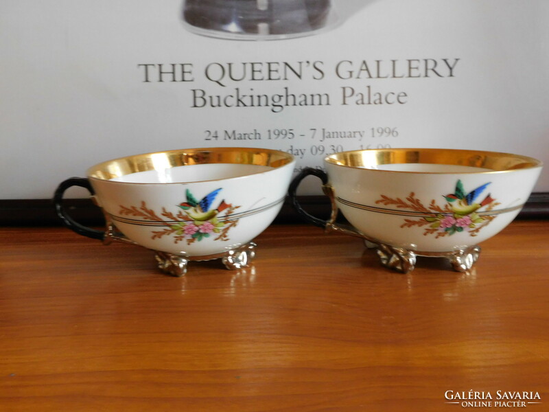 Antique teacups with bird decor - xix. Century - 2 pieces