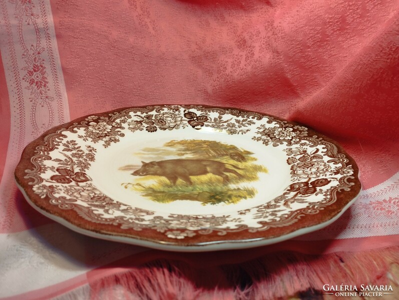 Royal worcester, palissy, beautiful English porcelain large flat serving bowl, boar in the middle