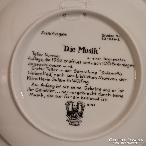 " A zene " ,Bavaria  ( Königszelt ), német porcelán falidísz, fali tányér,