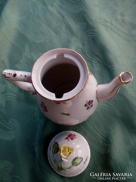 Old Herend pansy-patterned large pot with spout