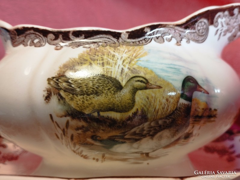 Royal worcester, palissy, beautiful English porcelain sauce bowl, game bird