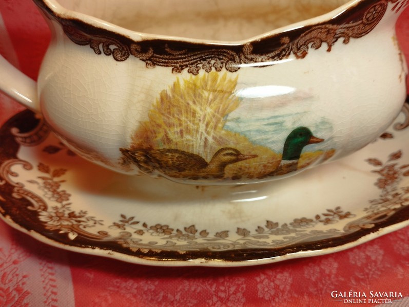 Royal Worcester, Palissy, angol porcelán szószos kínáló, vadmadaras