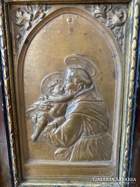 Saint Joseph and baby Jesus in a bronze frame