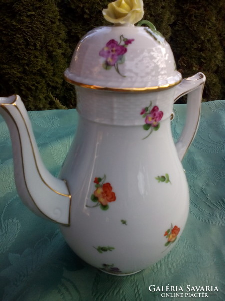 Old Herend pansy-patterned large pot with spout