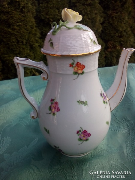 Old Herend pansy-patterned large pot with spout