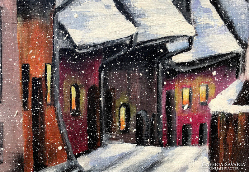 Szállingózó hópihék - akrilfestmény - 40 x 50 cm (Erdély)