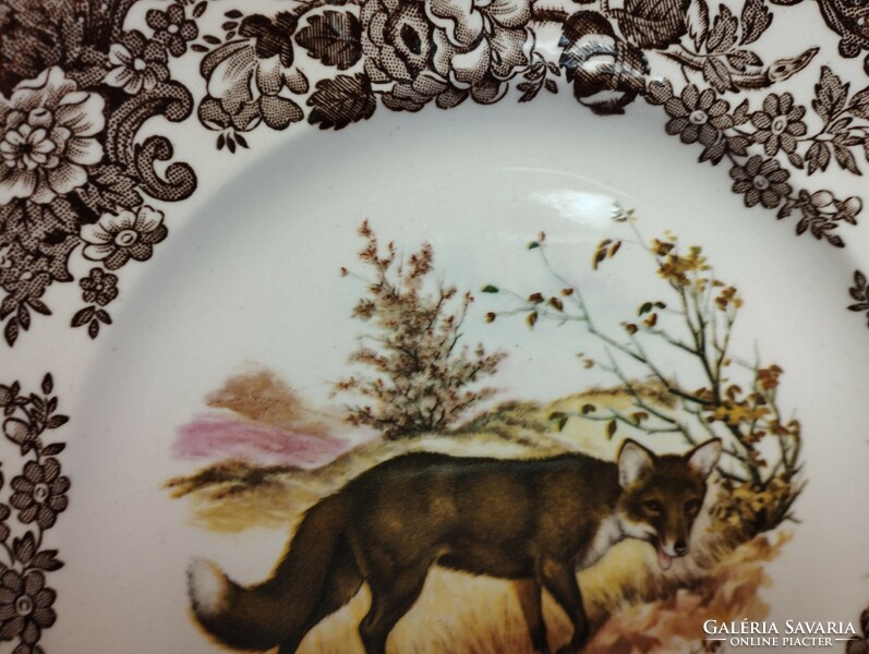 Royal worcester, palissy, beautiful English porcelain cake plate, center fox