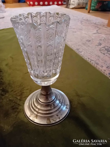 Very attractive crystal glass with alpaca base (damaged)