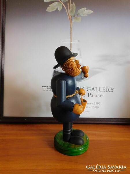 Large vintage wooden man - fisherman 23 cm