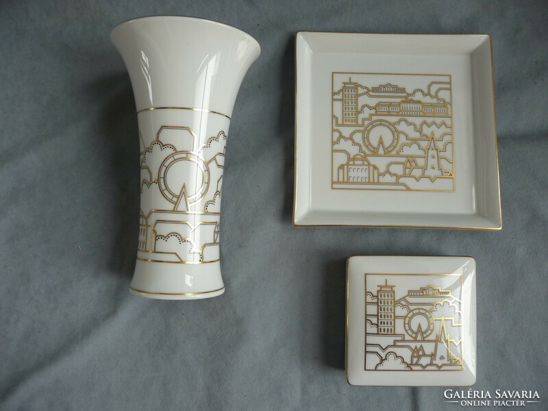 Augarten wien vienna porcelain set vase bowl bonbonier wiener silhouetten decor insurance advertising