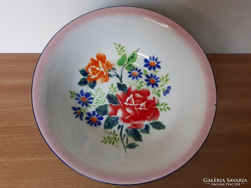 Old beautiful floral enamel wash basin, lavatory