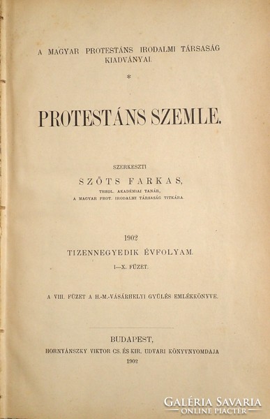 Protestáns szemle 1902 I-X. füzet egy kötetben