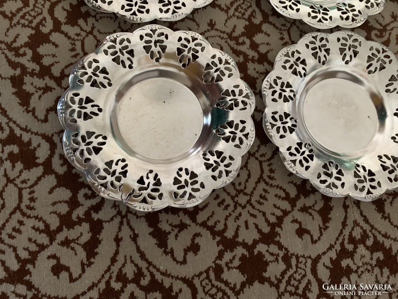 Retro silver-colored coaster with openwork edge, small cake plate set (6 pcs.)