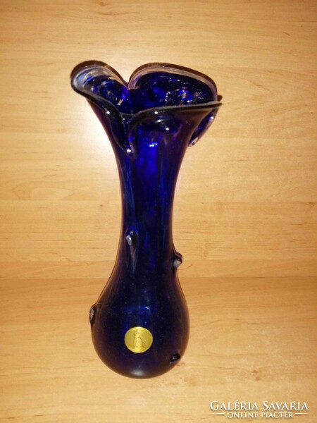 Kézi készítésű kék üveg váza - 28 cm magas (2/d)