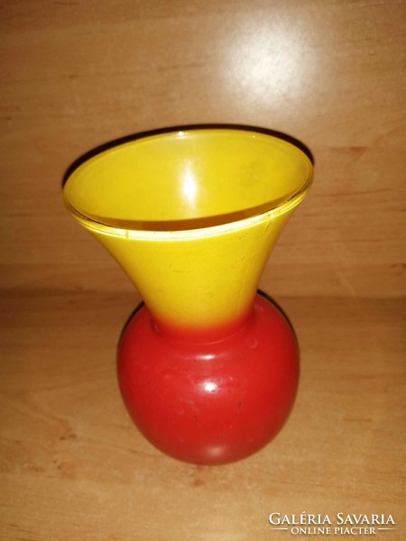 Sárga-piros színű üveg váza - 15 cm magas (36/d)